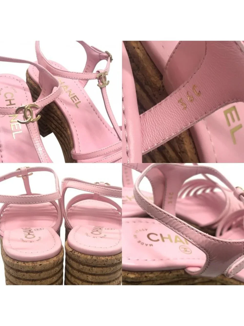 Chanel Sandals CC Logo Strap Enamel Pink